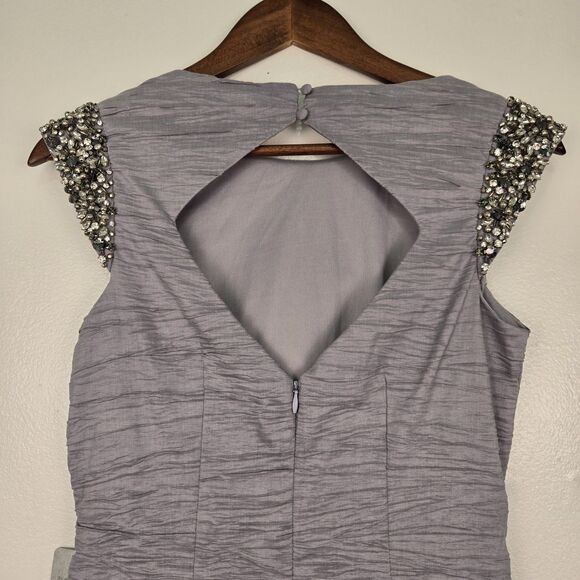 NWT Eliza J Embellished Taffeta Sheath Dress Silver Gray Size 2 Prom Party Grey - Picture 5 of 15